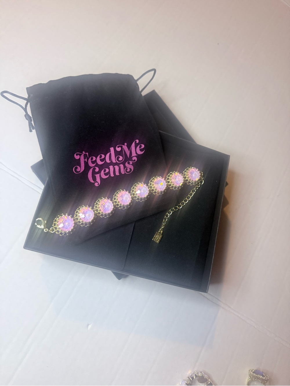 Feed Me Gems Pink Crystal Gold Bracelet